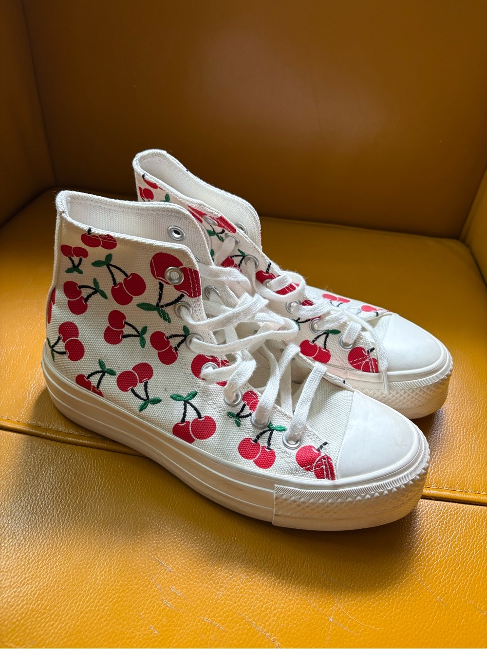 Converse White High-Top Sneakers with Red Cherry Print